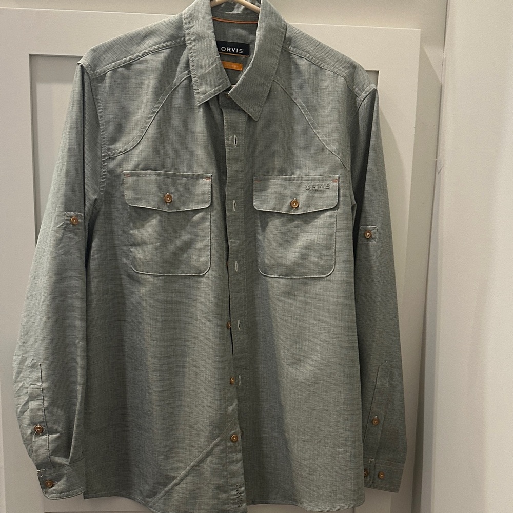 Orvis Tech Chambray Sage green Button-Up Shirt with Chest Pockets